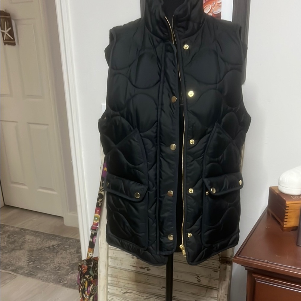 J. Crew Black and Gold Quilted Puffer Vest